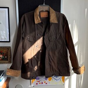 Men's Brown Waxed Canvas Jacket with Tan Corduroy Accents